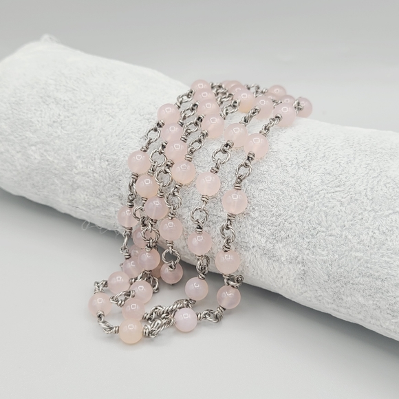 David Yurman Bijoux Rose Quartz Cable Link Necklace - Picture 3 of 8